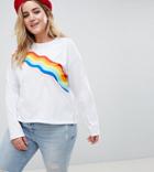 Asos Design Curve Long Sleeve T-shirt With Rainbow Print - White