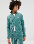 Adidas Originals Velour Track Jacket In Green - Green