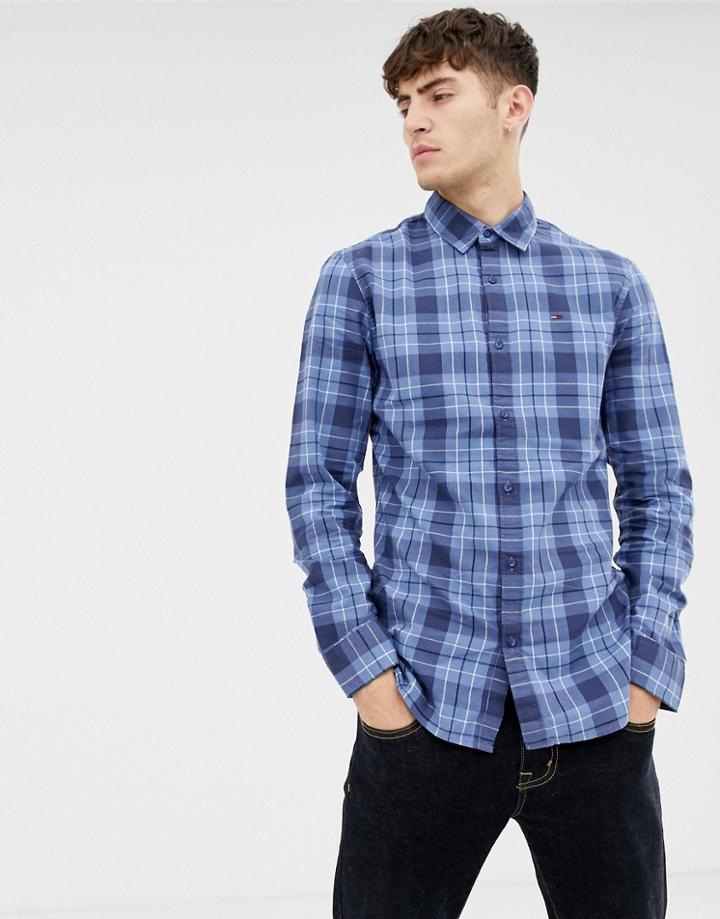 Tommy Hilfiger Checked Slim Fit Logo Shirt - Blue