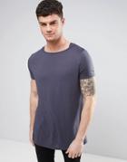 Asos Longline T-shirt In Textured Fabric With Boat Neck - Gray