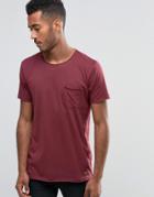 Brave Soul Plain Raw Edge T-shirt - Red