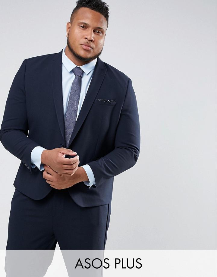 Asos Plus Skinny Tapered Suit Jacket In Navy - Navy
