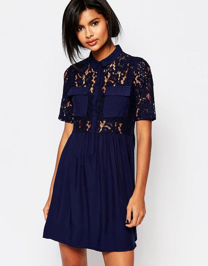 Vero Moda Lace Top Skater Dress - Black Iris