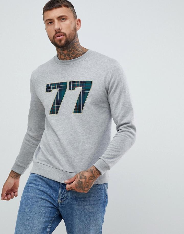 Asos Design Sweatshirt With Number Badging In Check Fabric - Gray