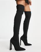 Asos Design Kylee High-heeled Knitted Over The Knee Boots In Black