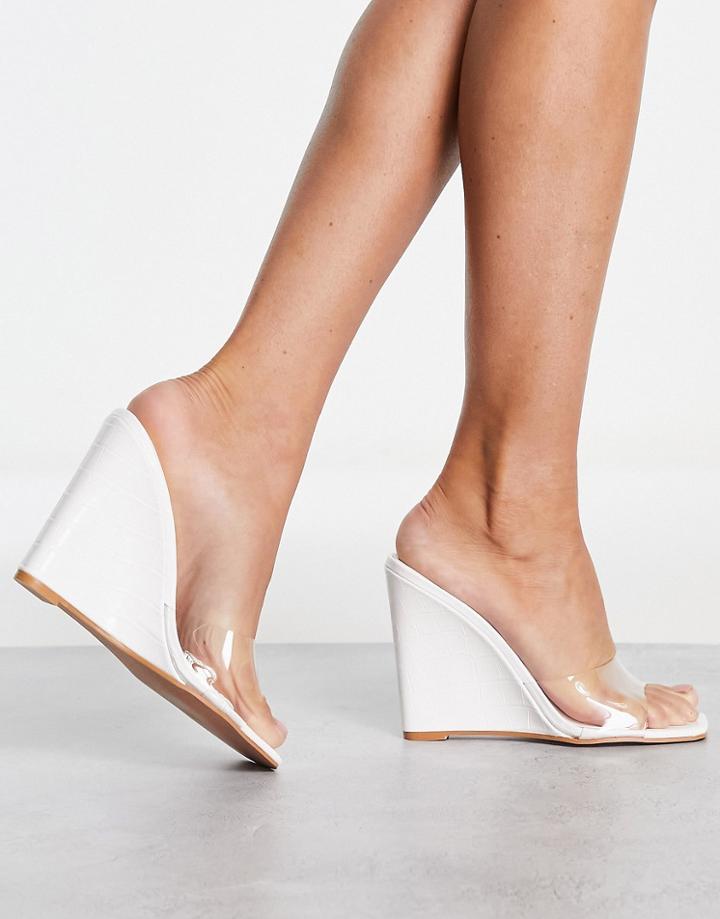 Simmi London Clear Mule Wedge Heeled Sandal In White Croc