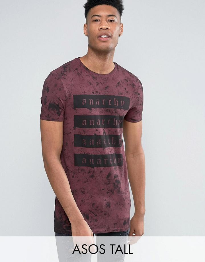 Asos Tall Longline Muscle T-shirt With List Front Print And Washed Effect - Red