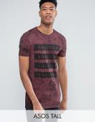 Asos Tall Longline Muscle T-shirt With List Front Print And Washed Effect - Red