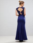 Little Mistress A Line Bridesmaid Maxi Dress With Lace Inserts - Navy