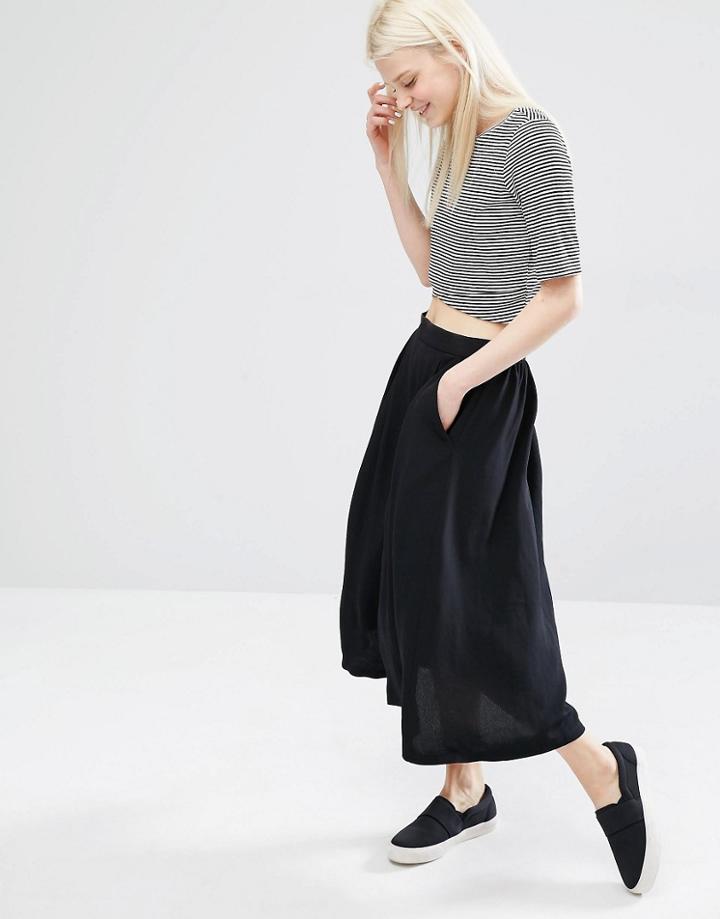 Monki Midi Skirt With Pocket Detail - Black