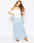 Vero Moda Glitter Thread Pleated Maxi Skirt - Cashmere Blue