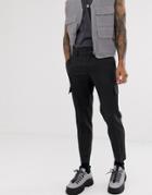 Asos Design Slim Crop Smart Seersucker Cargo Pants In Charcoal With Contrast Stitching-gray
