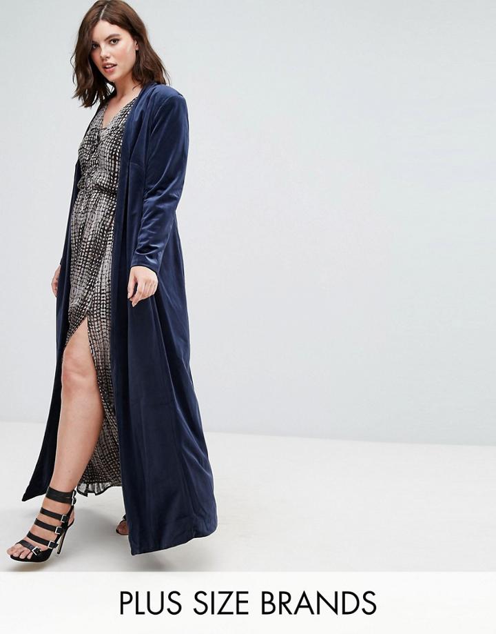 Elvi Navy Velvet Coat - Navy