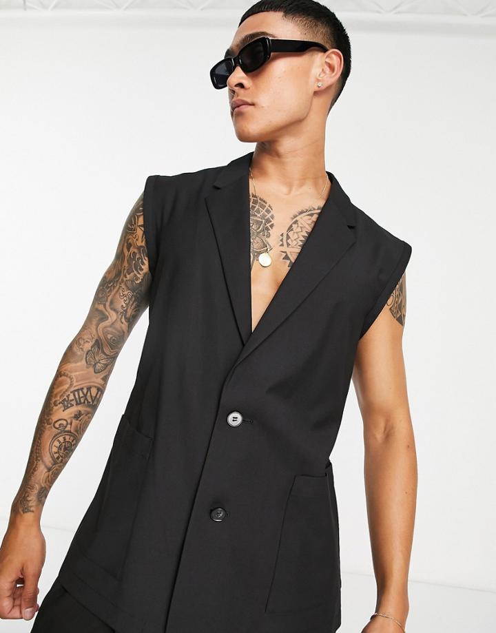 Asos Design Sleeveless Slim Fit Suit Jacket In Black