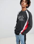 Asos Design Relaxed Longline Long Sleeve Rally T-shirt With Mesh Panels - Black