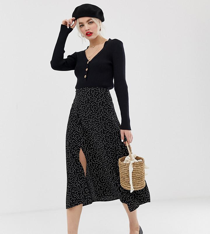 New Look Skirt With Split Side In Polka Dot