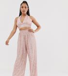 Tfnc Petite Wide Leg Sequin Pants In Pink And Silver - Multi