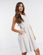 Closet London Sleeveless Skater Mini Dress With Pockets In Stone-neutral