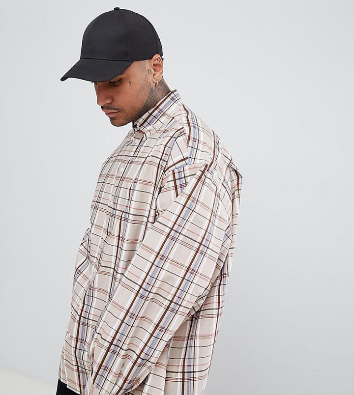 Add Oversized Check Shirt - Stone