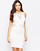 Lipsy Textured Shift Dress With V Neck - White