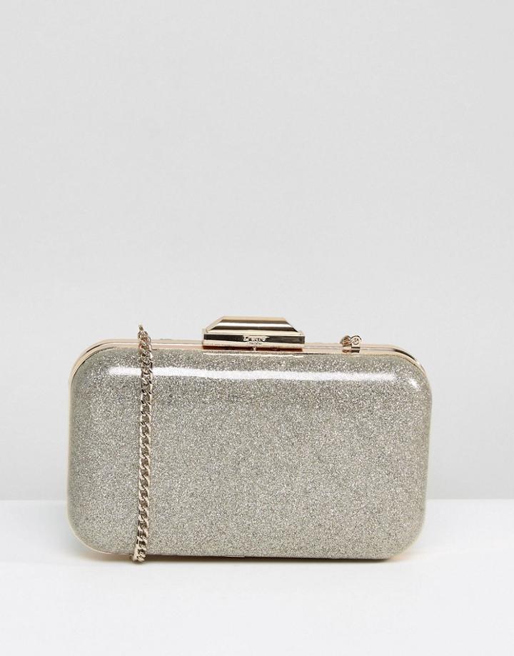 Dune Gold Glitter Box Clutch With Chain Strap - Gold