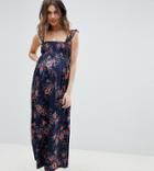 Asos Design Maternity Ruffle Strap Shirred Maxi Sundress In Floral Print - Multi
