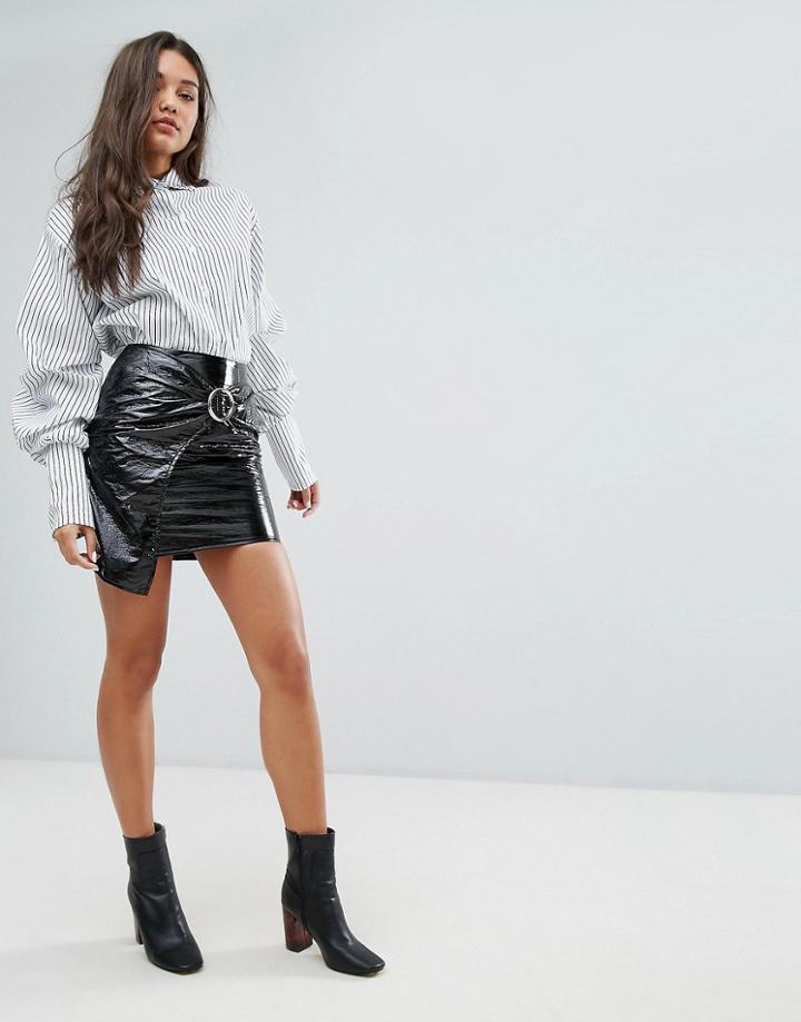 Missguided Vinyl Buckle Detail Mini Skirt - Black