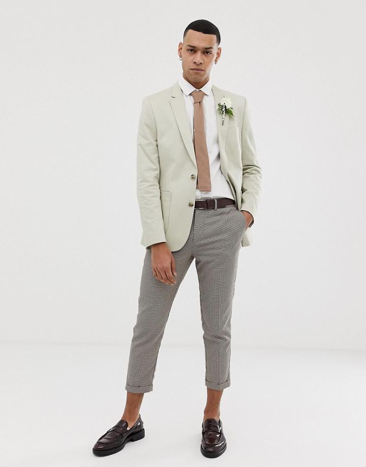 Asos Design Wedding Skinny Blazer In Stone Cotton - Stone