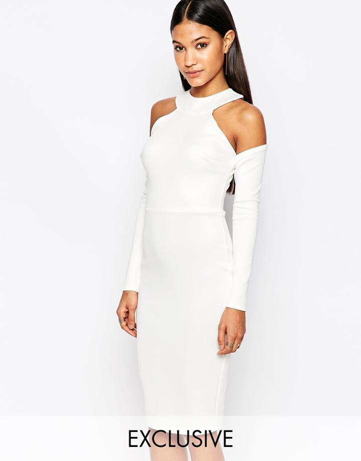 Club L High Neck Cold Shoulder Scuba Dress - White