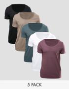Asos T-shirt With Deep Scoop Neck 5 Pack Save - Multi