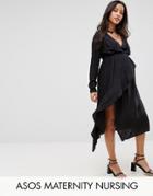 Asos Maternity Nursing Dress With Ruffle Front And Collar Detail - Black