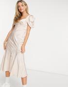 Asos Design Button Through Midi Tea Dress With Drape Shoulder Detail-pink