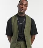 Asos Design Tall Skinny Wool Mix Suit Vest In Khaki Twill-green