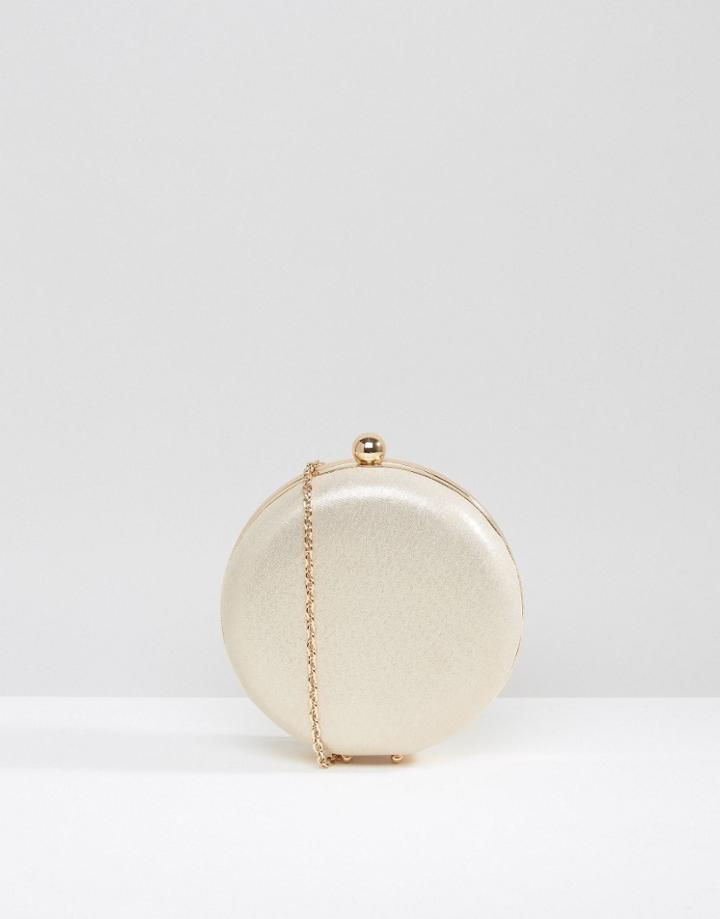 New Look Metallic Round Box Clutch Bag - Gold