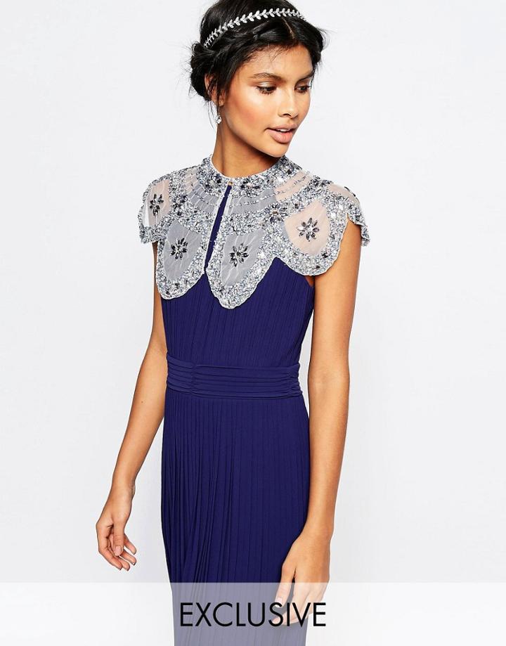 Maya Embellished Cape With Scallop Hem