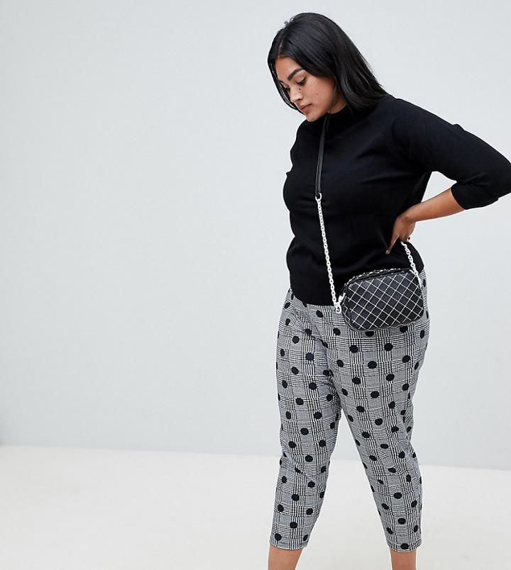 Asos Design Curve Tapered Peg Pants In Check Print With Spot - Multi
