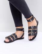Asos Design Fonzy Leather Studded Gladiator Sandals - Black
