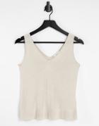 Object Angie Knit Tank Top In Beige-neutral