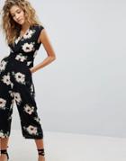 Ax Paris Culotte Jumpsuit In Floral - Black