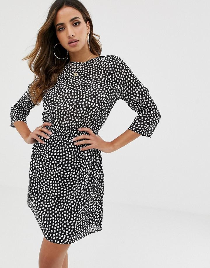 Asos Design Casual Elasticated Mini Dress In Grid Texture In Splodge Print - Multi