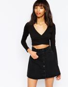 Monki Wrap Crop Top - Black
