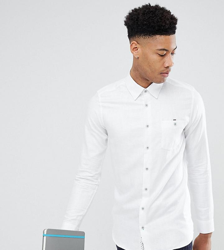 Ted Baker Tall Slim Smart Shirt In White Linen - White