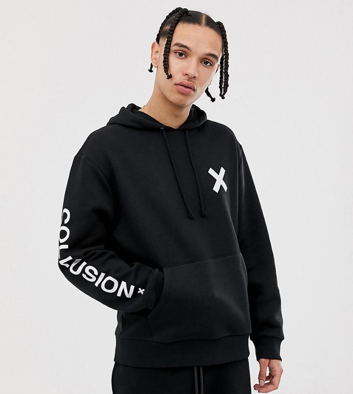 Collusion Tall Logo Hoodie In Black - Black