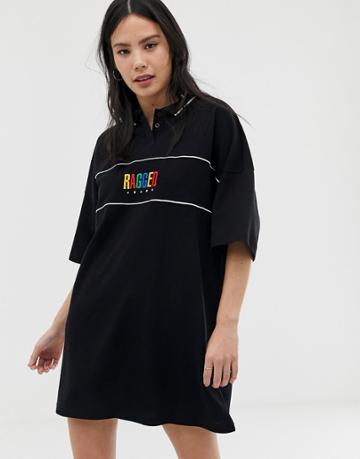 Ragged Jeans Polo Dress With Tipping - Black