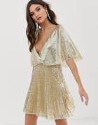 Asos Design Flutter Sleeve Mini Dress In All Over Sequin-multi