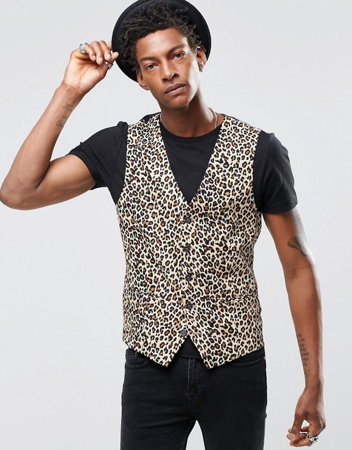 Religion Skinny Vest In Leopard Print Rayon - Tan