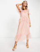 Miss Selfridge Tulle Midi Dress In Pink