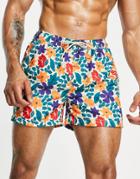 Selected Homme Swim Shorts In Floral Print-neutral