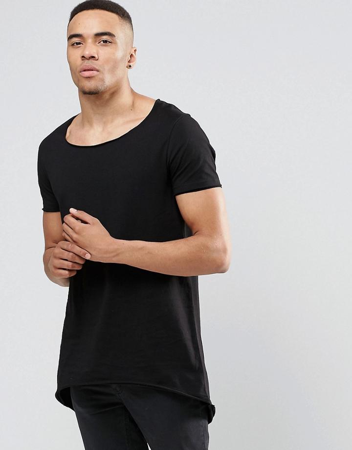 Asos Super Longline T-shirt With Circle Hem In Black - Black