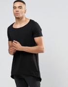 Asos Super Longline T-shirt With Circle Hem In Black - Black